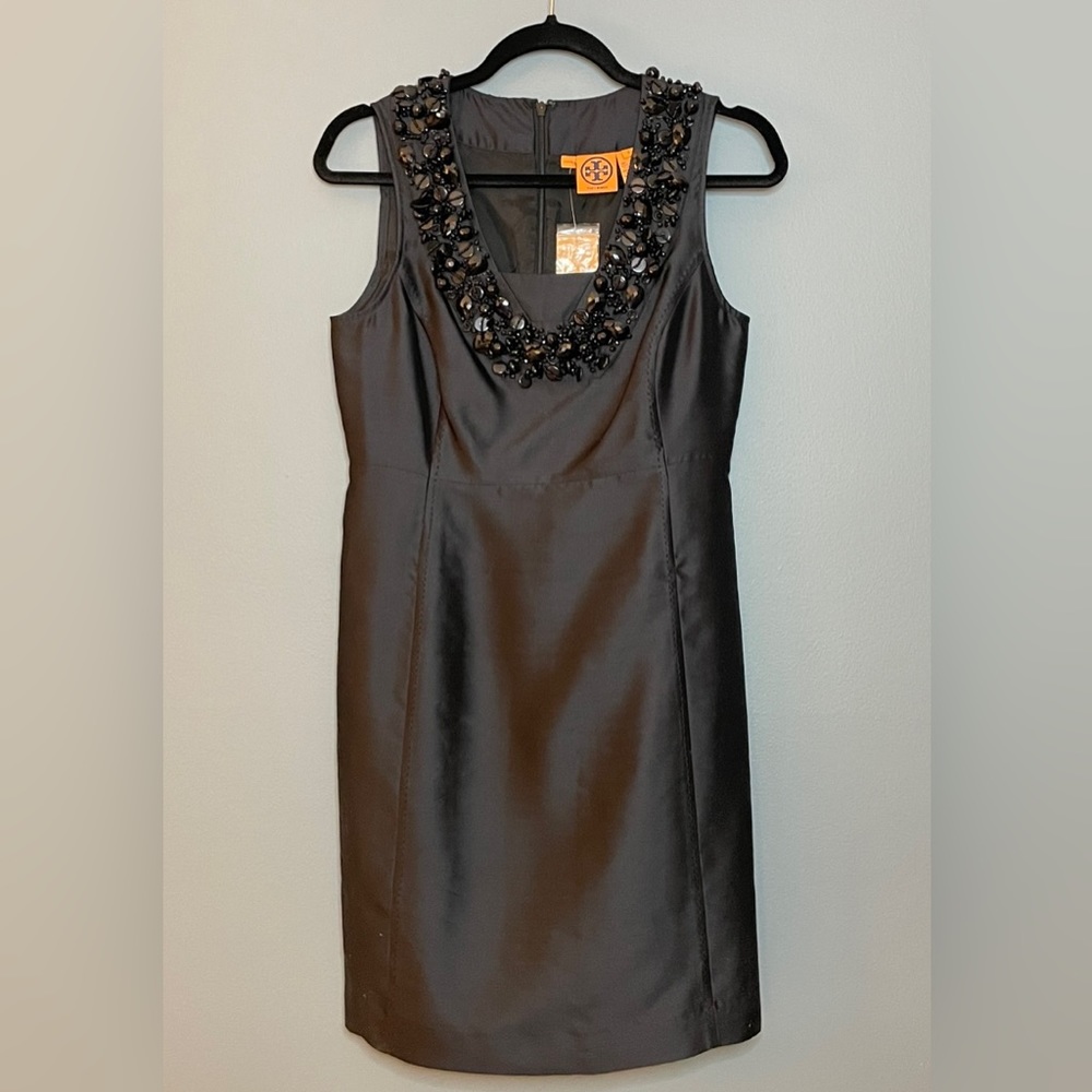 Tory Burch Black Embellished V-Neck Sheath Dress